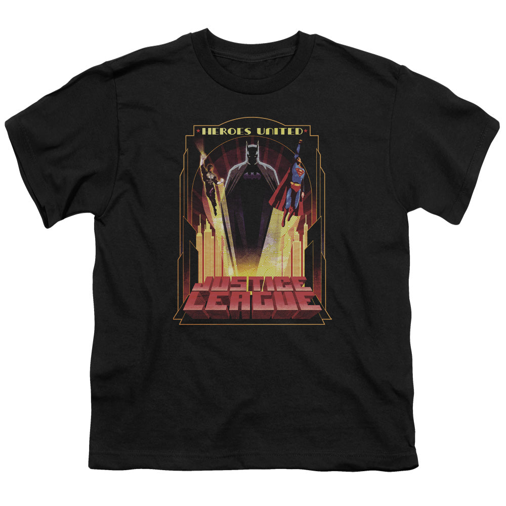 Justice League Heroes United Kids Youth T Shirt Black Officially Licensed