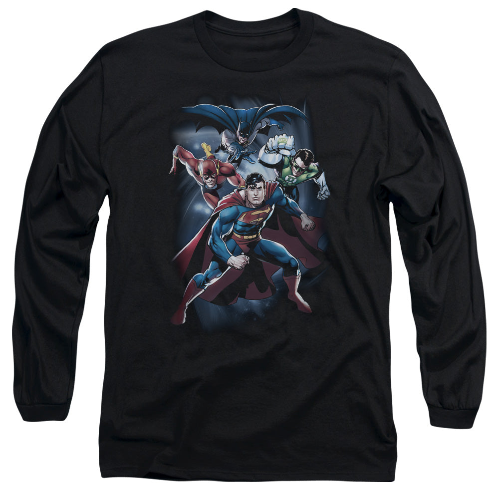 Justice League Coic Crew Mens Long Sleeve Shirt Black Officially Licensed