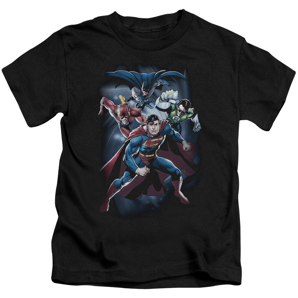 Justice League Coic Crew Juvenile Kids Youth T Shirt Black Officially Licensed