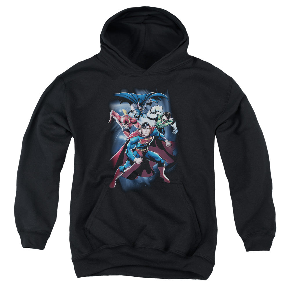 Justice League Coic Crew Kids Youth Hoodie Black Officially Licensed
