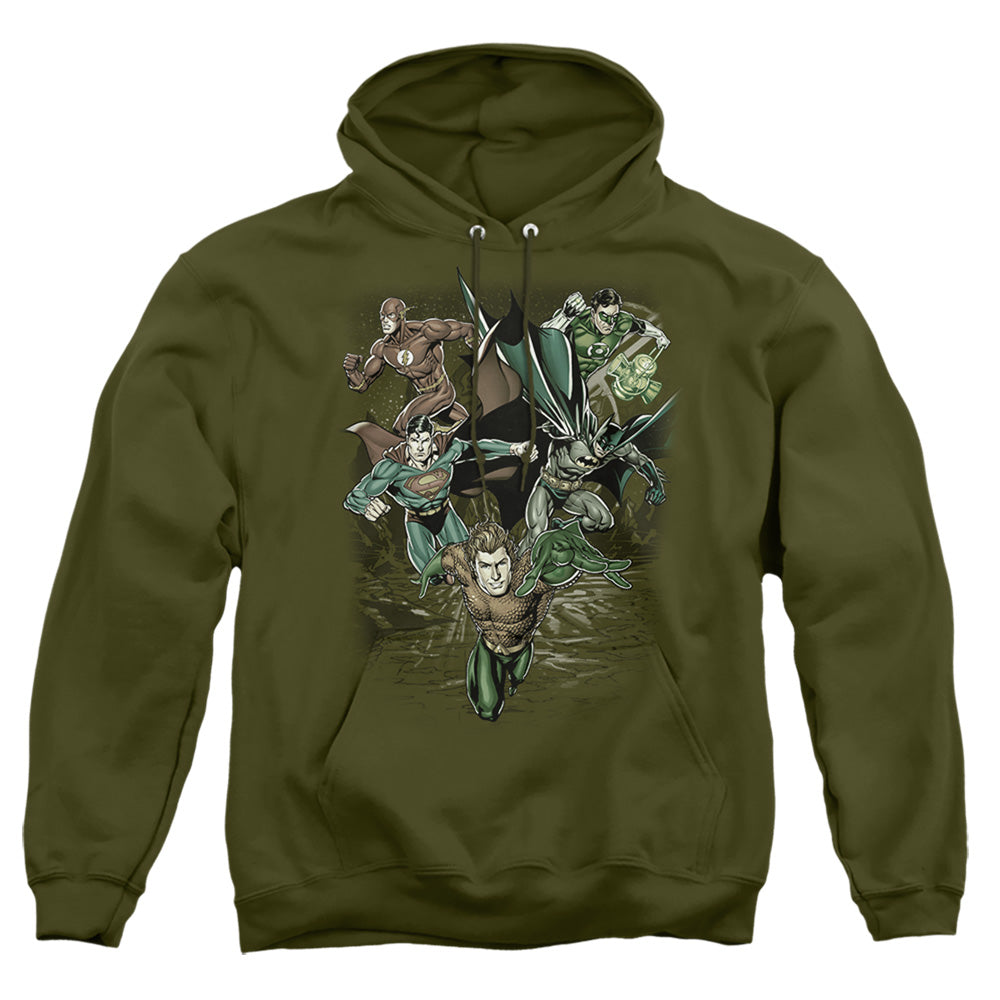 Justice League Of America Spacing Out Mens Hoodie Military Green Officially Licensed