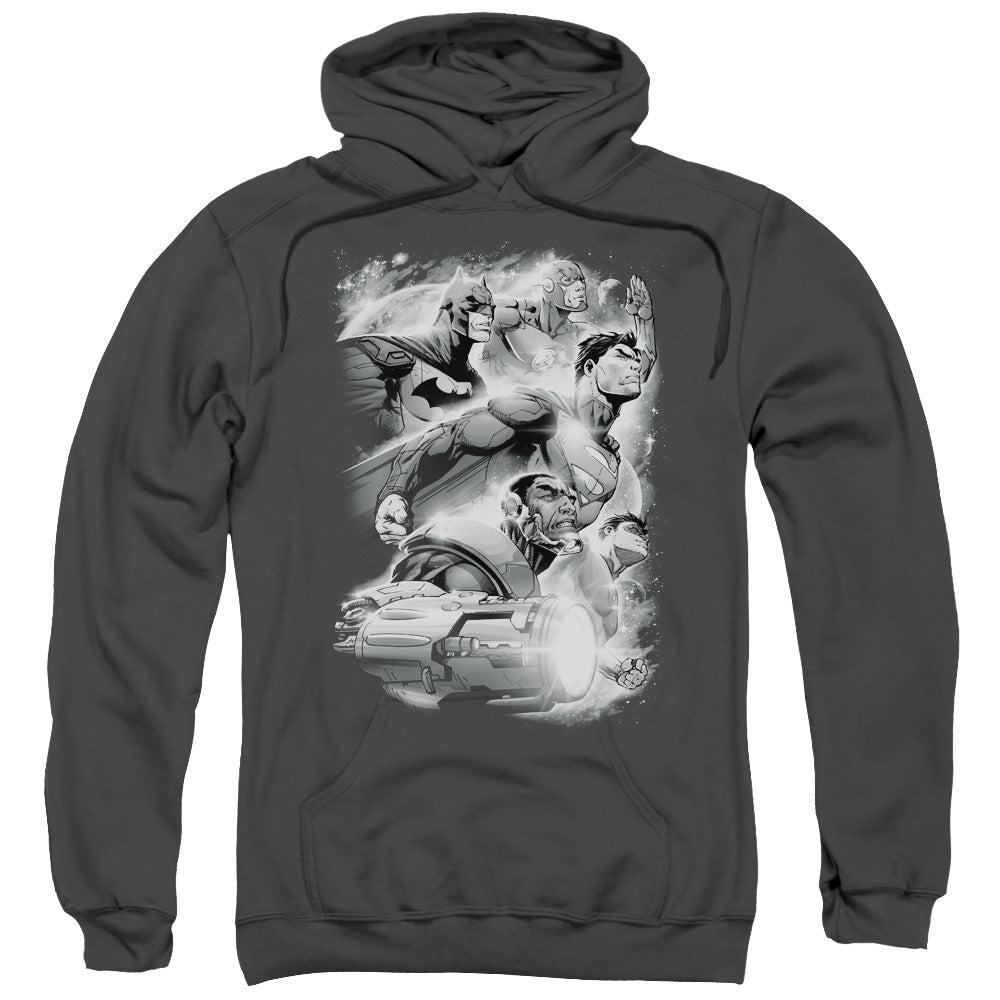 Justice League Atmospheric Mens Hoodie Charcoal Officially Licensed