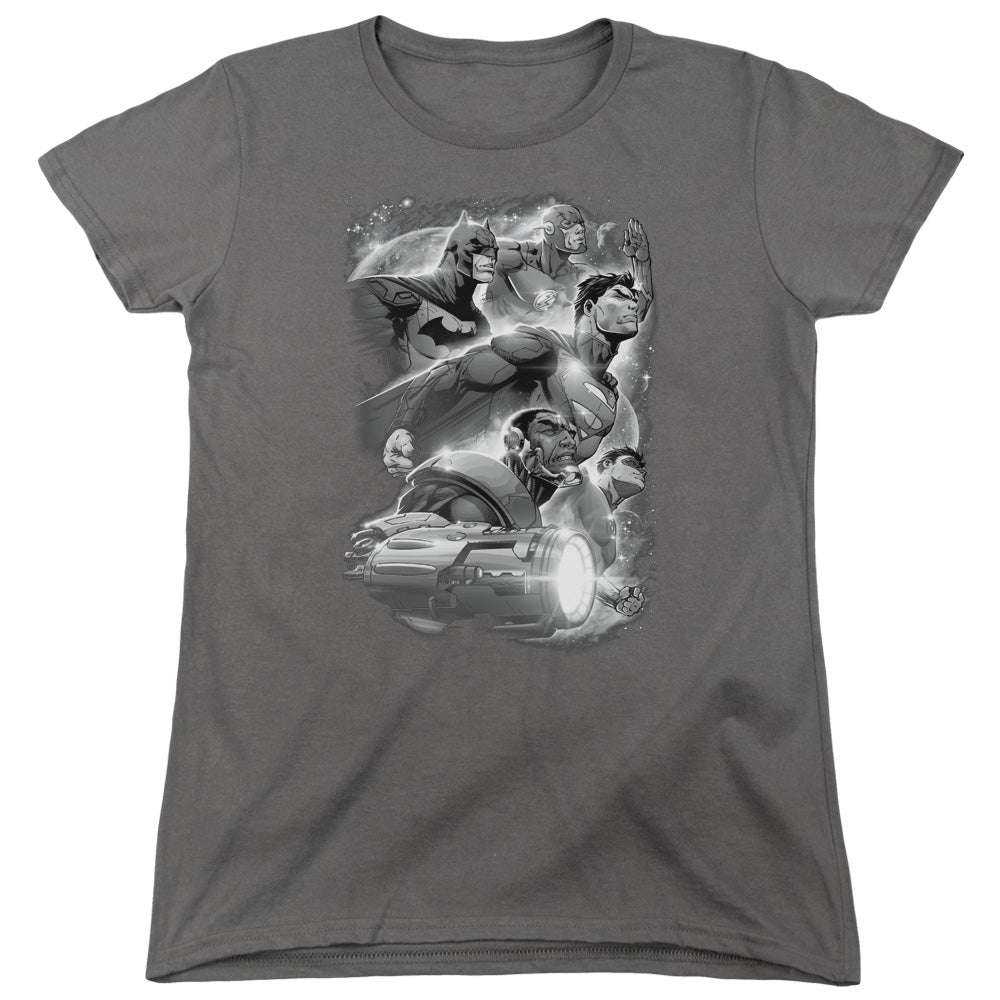 Justice League Atmospheric Womens T Shirt Charcoal Officially Licensed