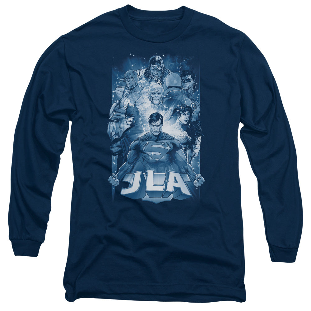 Justice League Burst Mens Long Sleeve Shirt Navy Blue Blue Officially Licensed