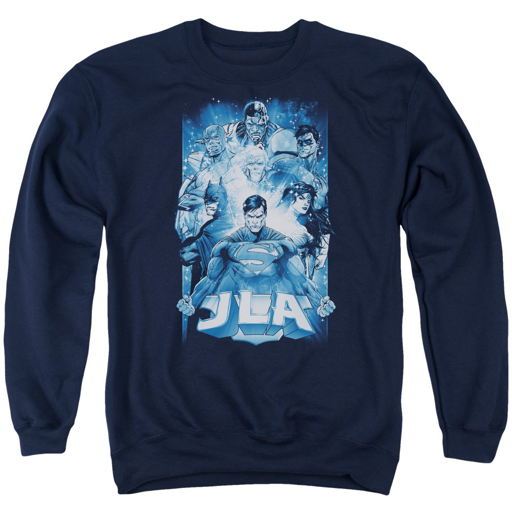Justice League Burst Mens Crewneck Sweatshirt Navy Blue Blue Officially Licensed
