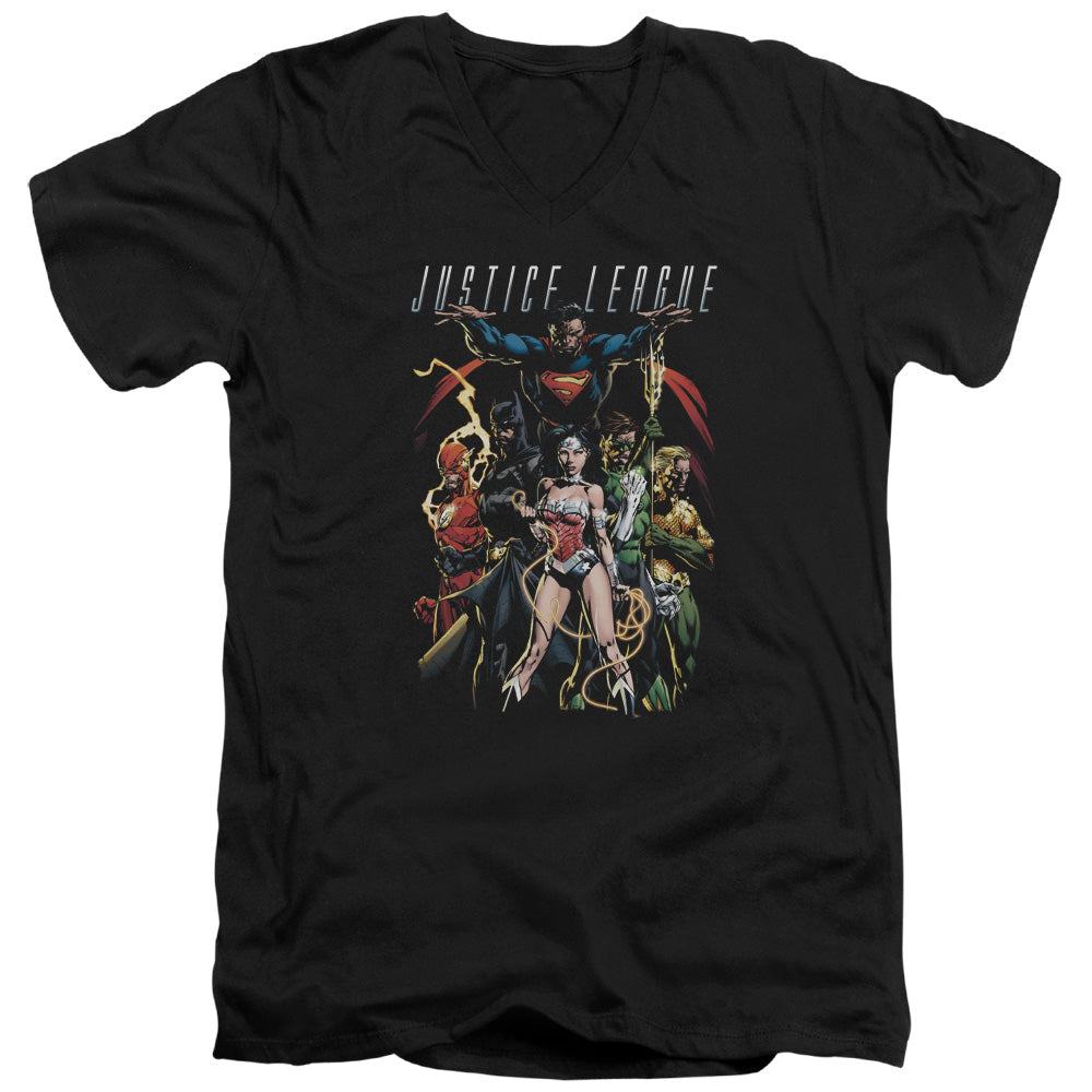 Justice League Dark Days Mens Slim Fit V-Neck T Shirt Black Officially Licensed