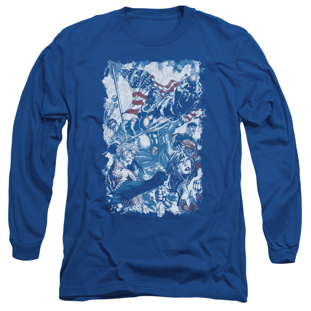 Jla American Justice Mens Long Sleeve Shirt Royal Officially Licensed