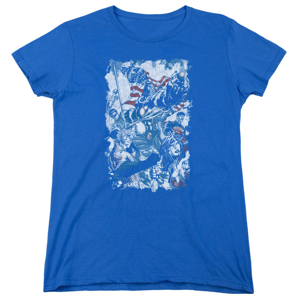 Justice League American Justice Womens T Shirt Royal Blue Officially Licensed