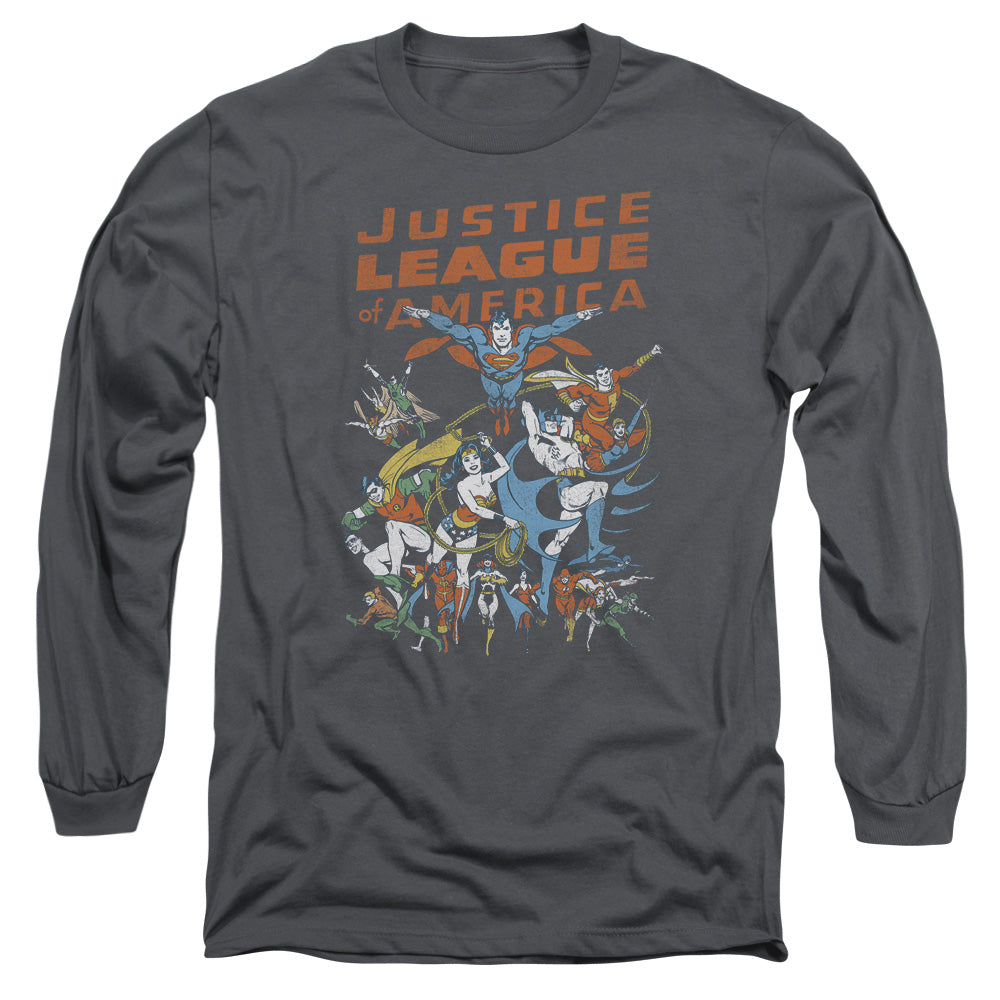 Justice League Big Group Mens Long Sleeve Shirt Charcoal Officially Licensed