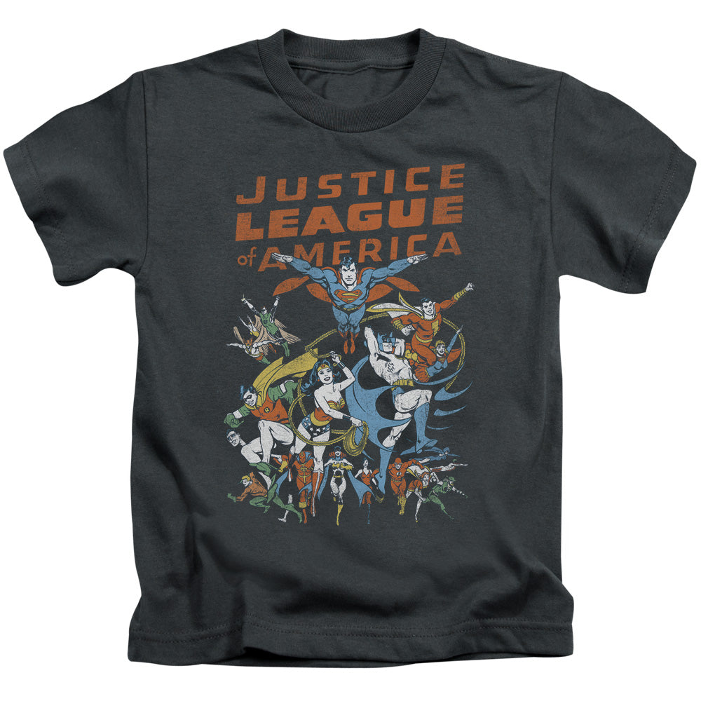 Justice League Big Group Juvenile Kids Youth T Shirt Charcoal Officially Licensed