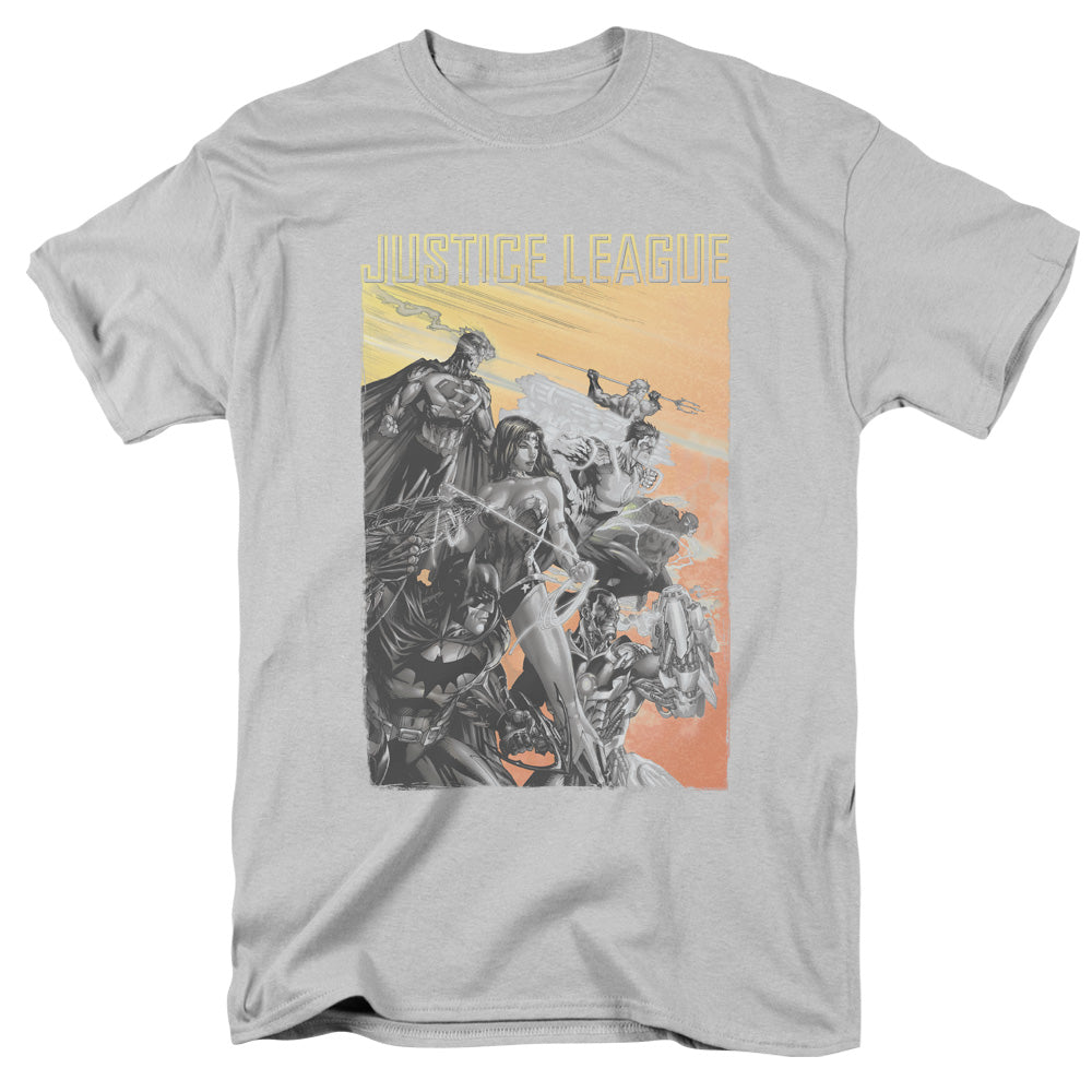 Justice League Of America Red Dawn Mens T Shirt Silver Officially Licensed