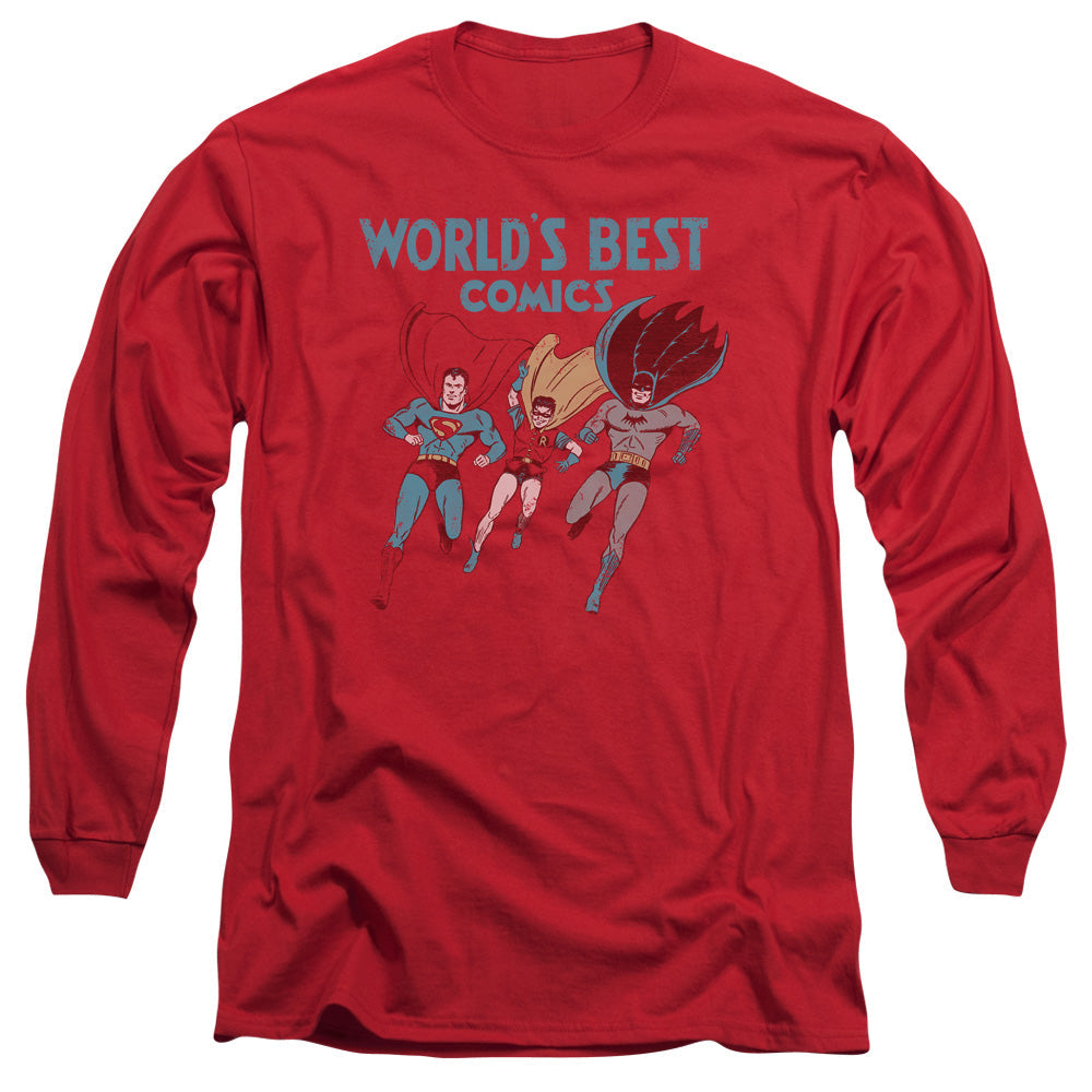 Justice League Worlds Best Mens Long Sleeve Shirt Red Officially Licensed
