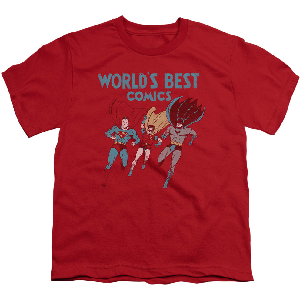 Justice League Worlds Best Kids Youth T Shirt Red Officially Licensed