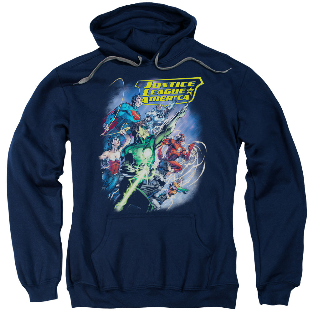 Justice League Onward Mens Hoodie Navy Blue Blue Officially Licensed