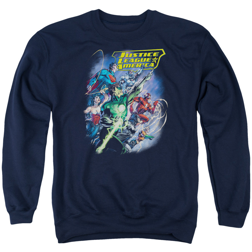 Justice League Of America Onward Mens Crewneck Sweatshirt Navy Officially Licensed