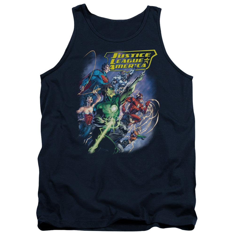 Justice League Onward Mens Tank Top Shirt Navy Blue Blue Officially Licensed
