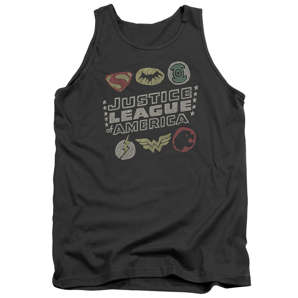 Justice League Symbols Mens Tank Top Shirt Charcoal Officially Licensed