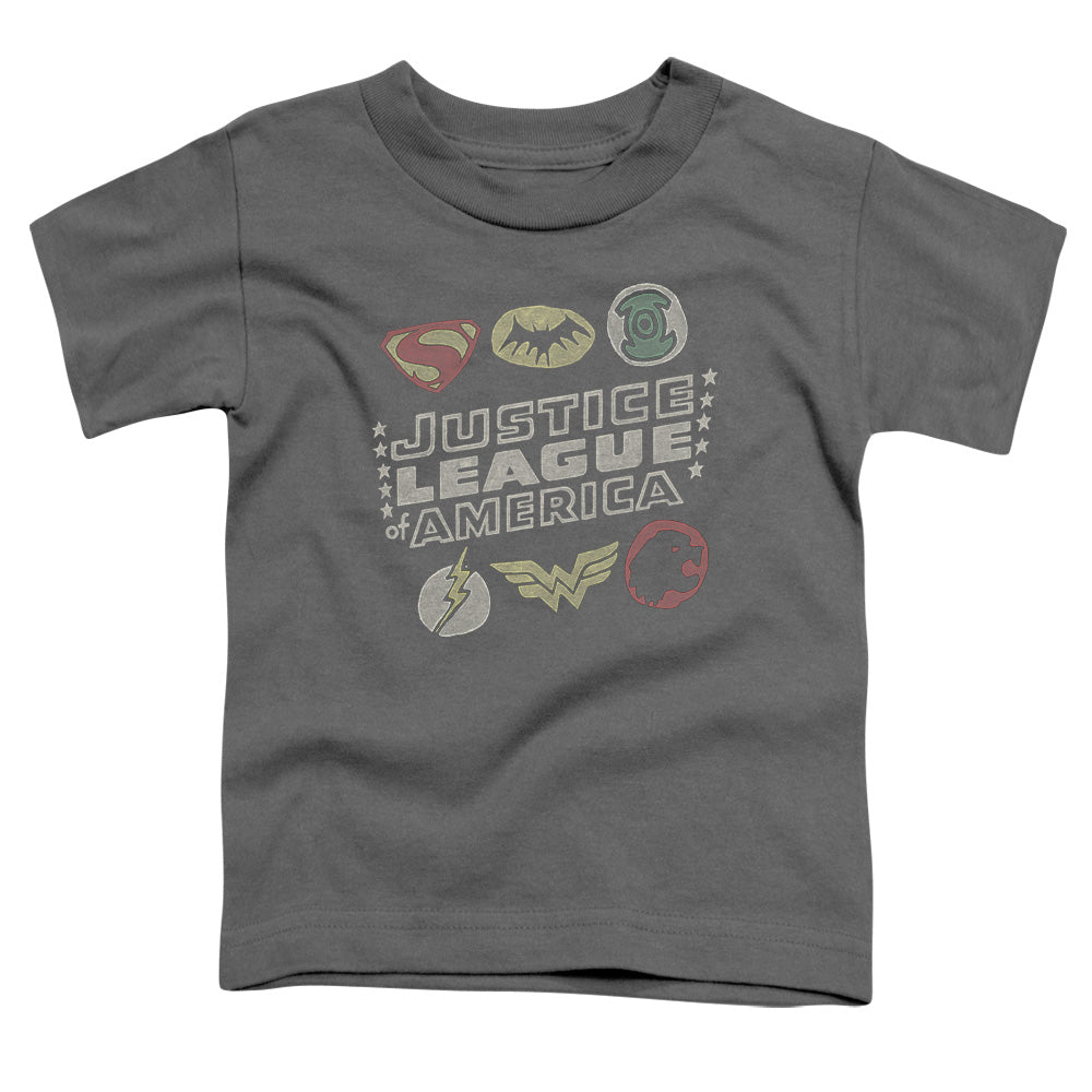 Justice League Symbols Toddler Kids Youth T Shirt Charcoal Officially Licensed