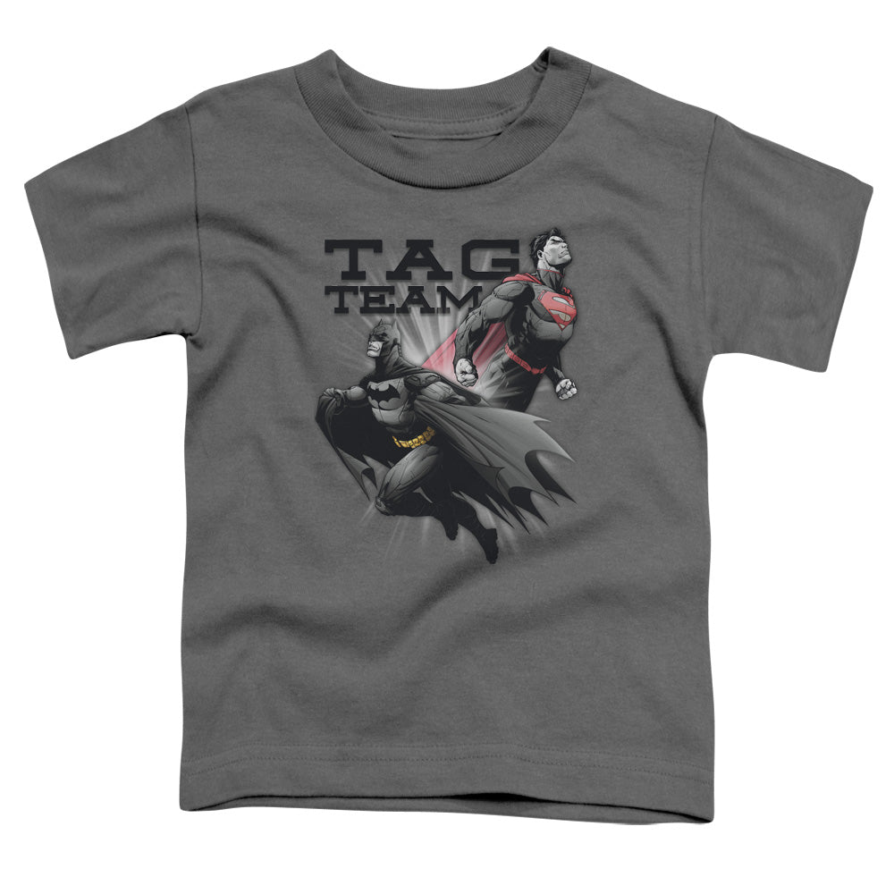 Justice League Tag Team Toddler Kids Youth T Shirt Charcoal Officially Licensed