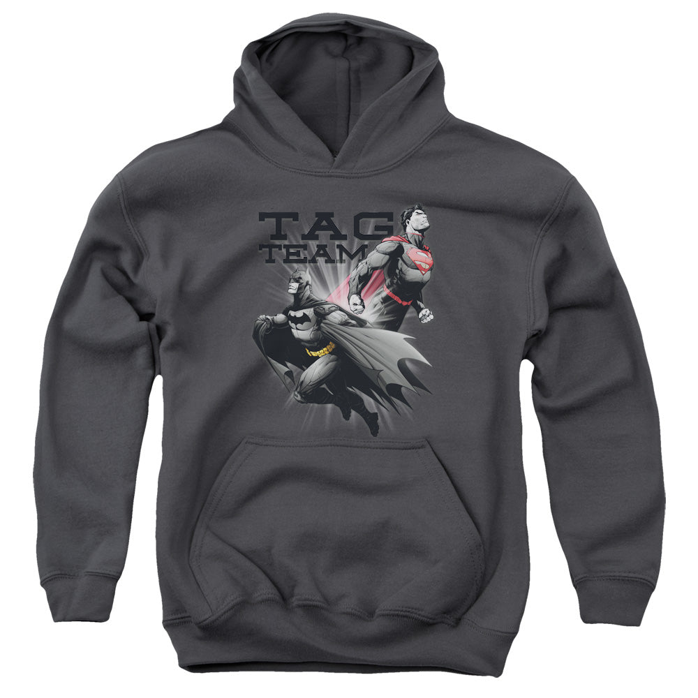 Justice League Tag Team Kids Youth Hoodie Charcoal Officially Licensed