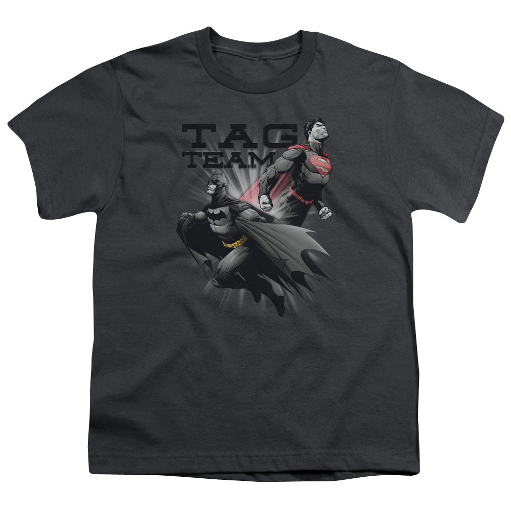 Justice League Tag Team Kids Youth T Shirt Charcoal Officially Licensed