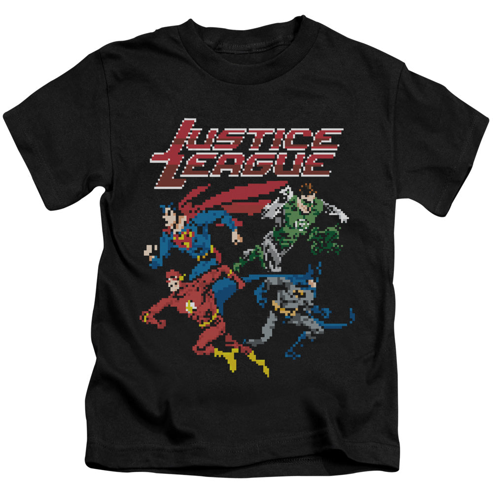 Justice League Pixel League Juvenile Kids Youth T Shirt Black Officially Licensed