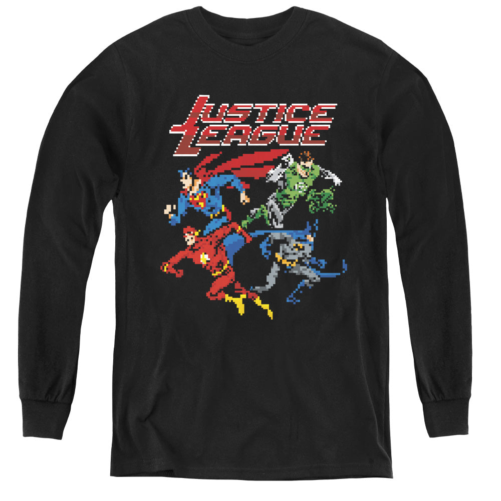 Justice League Pixel League Long Sleeve Kids Youth T Shirt Black Officially Licensed