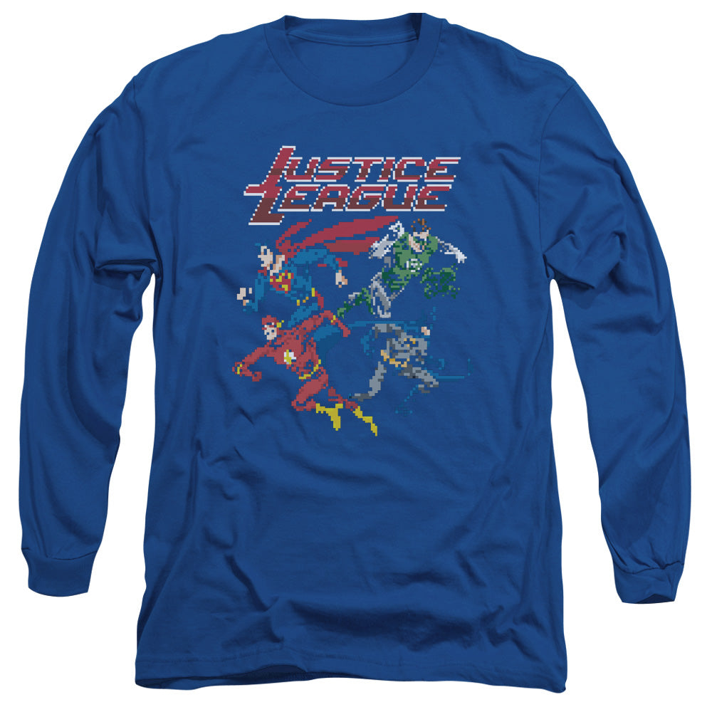 Jla Pixel League Mens Long Sleeve Shirt Royal Officially Licensed