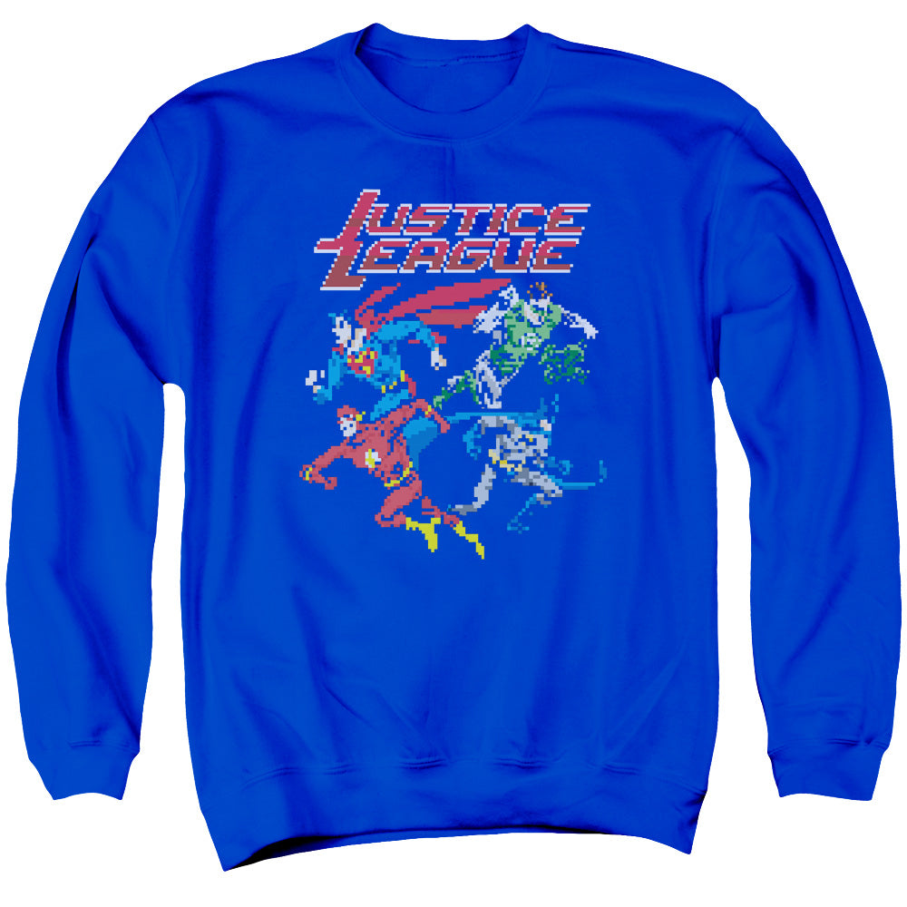 Justice League Of America Pixel League Mens Crewneck Sweatshirt Royal Blue Officially Licensed