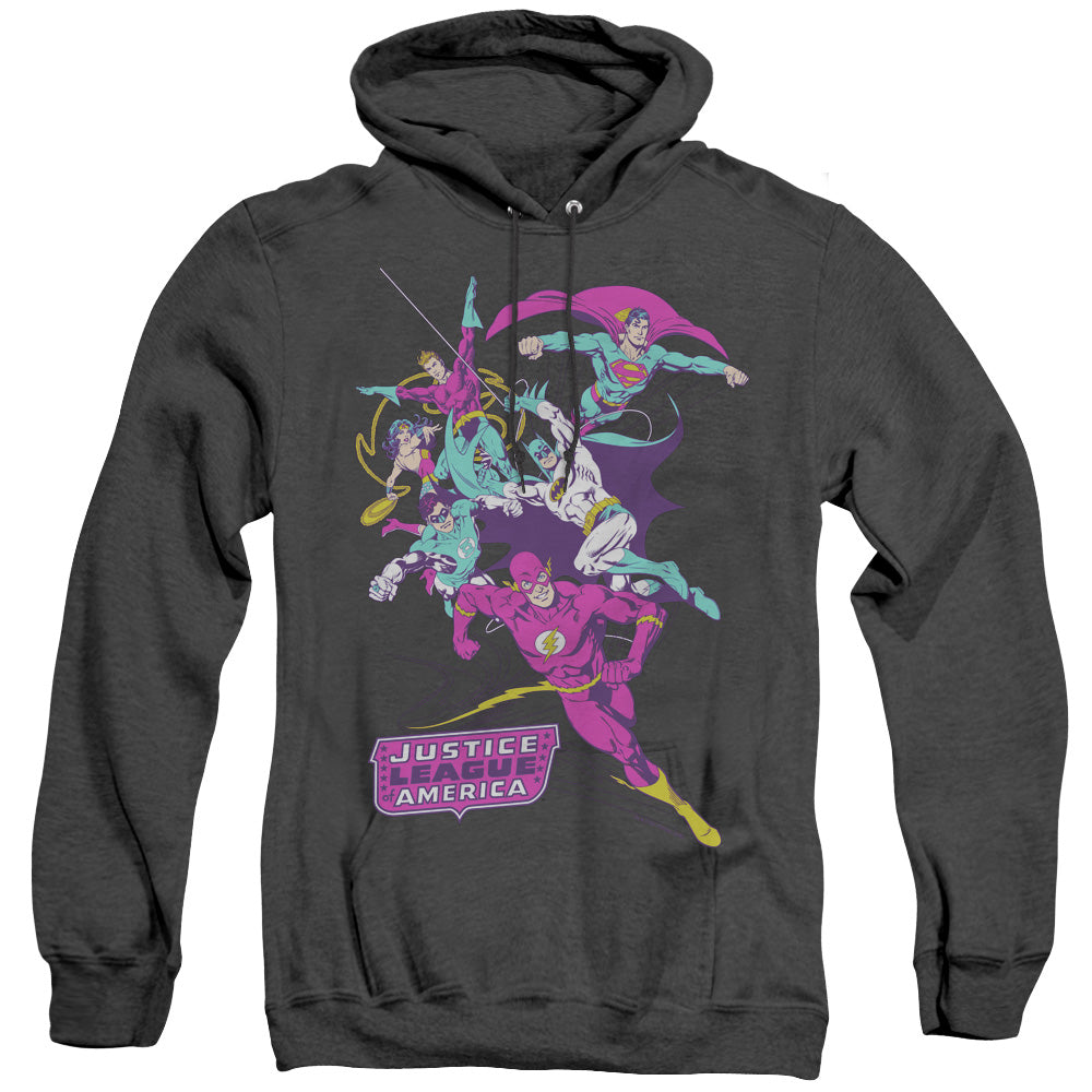 Justice League Of America Colorful League Heather Mens Hoodie Black Officially Licensed