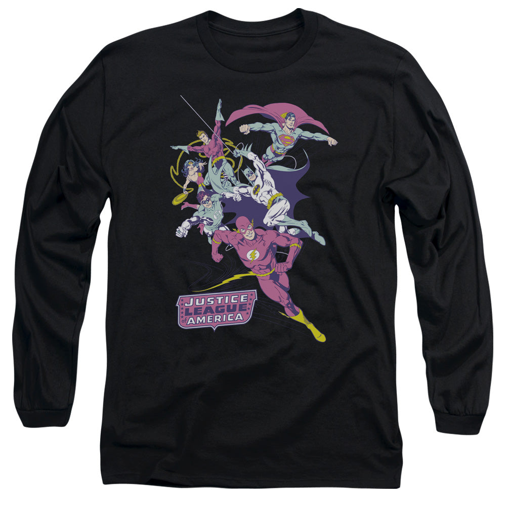 Justice League Colorful League Mens Long Sleeve Shirt Black Officially Licensed