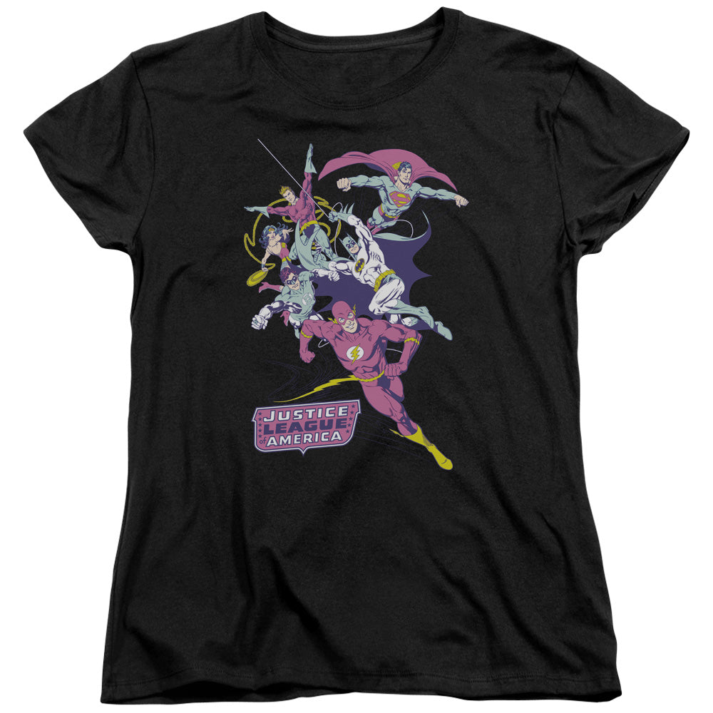 Justice League Colorful League Womens T Shirt Black Officially Licensed