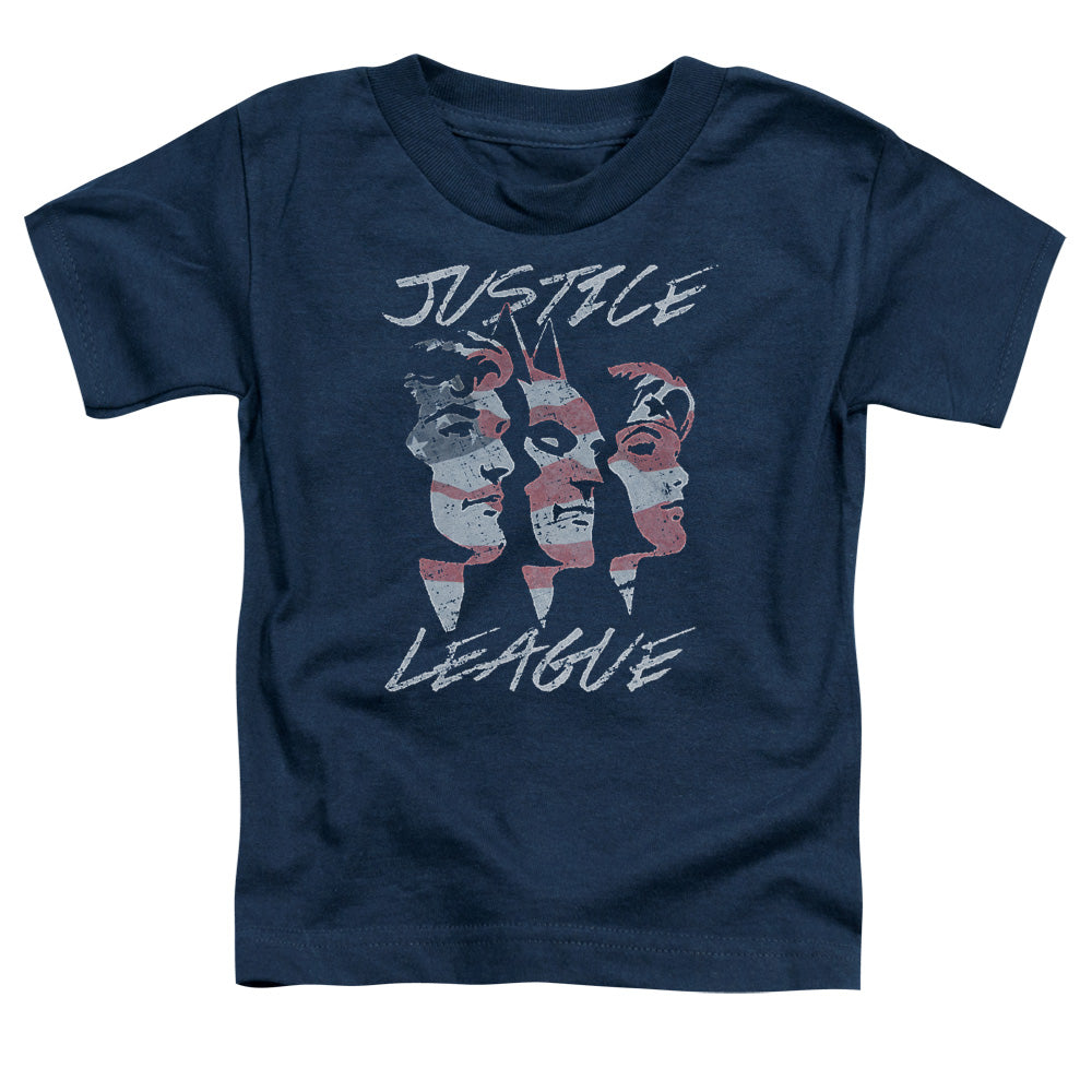 Justice League Justice for America Toddler Kids Youth T Shirt Navy Blue Blue Officially Licensed