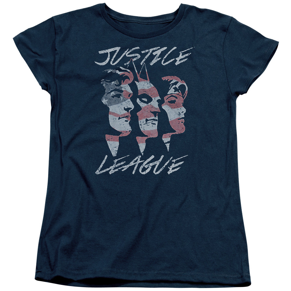 Justice League Justice for America Womens T Shirt Navy Blue Blue Officially Licensed