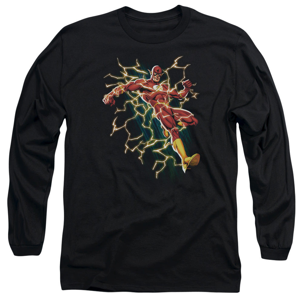 Jla Flash Symbol Knockout Mens Long Sleeve Shirt Black Officially Licensed