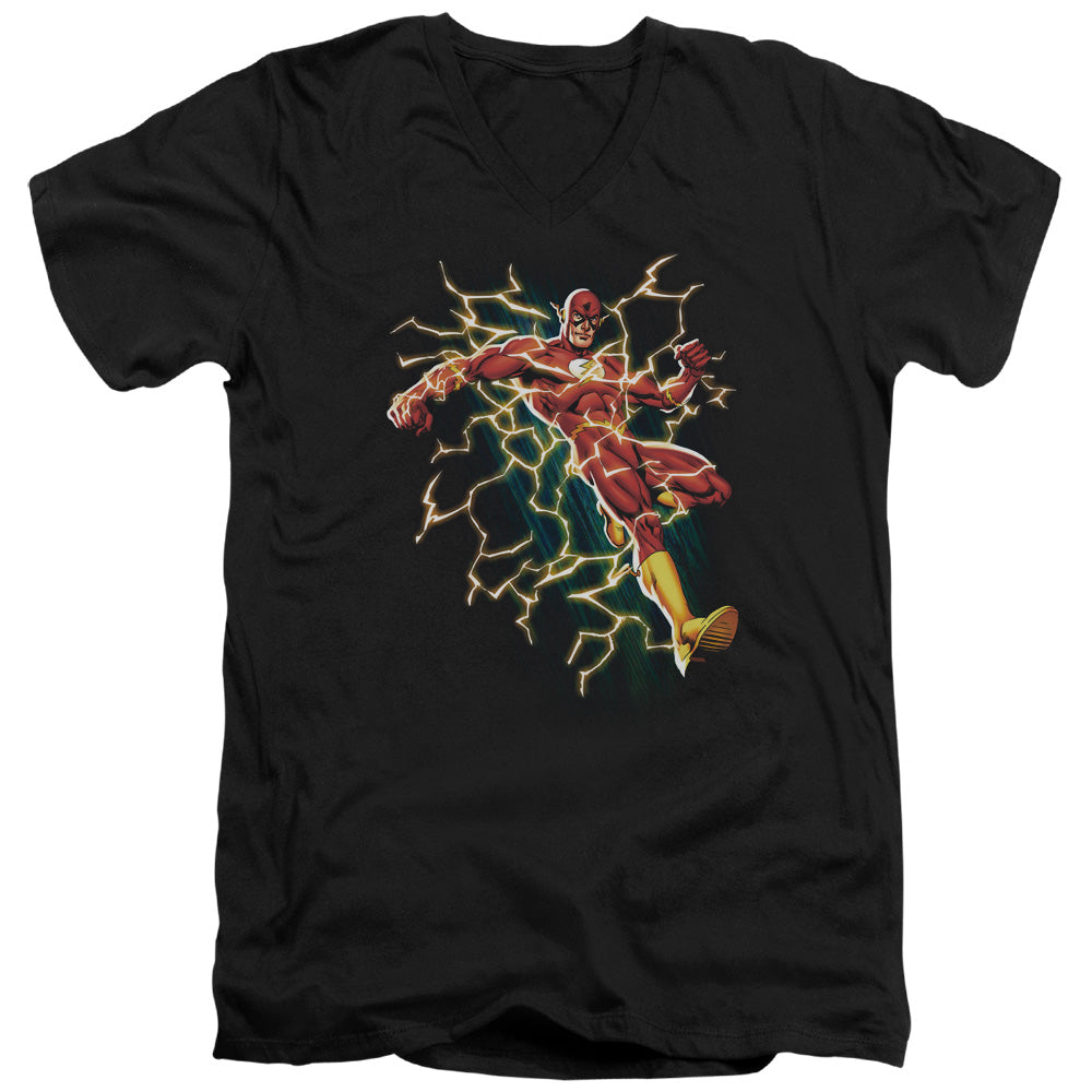 Justice League Electric Death Mens Slim Fit V-Neck T Shirt Black Officially Licensed