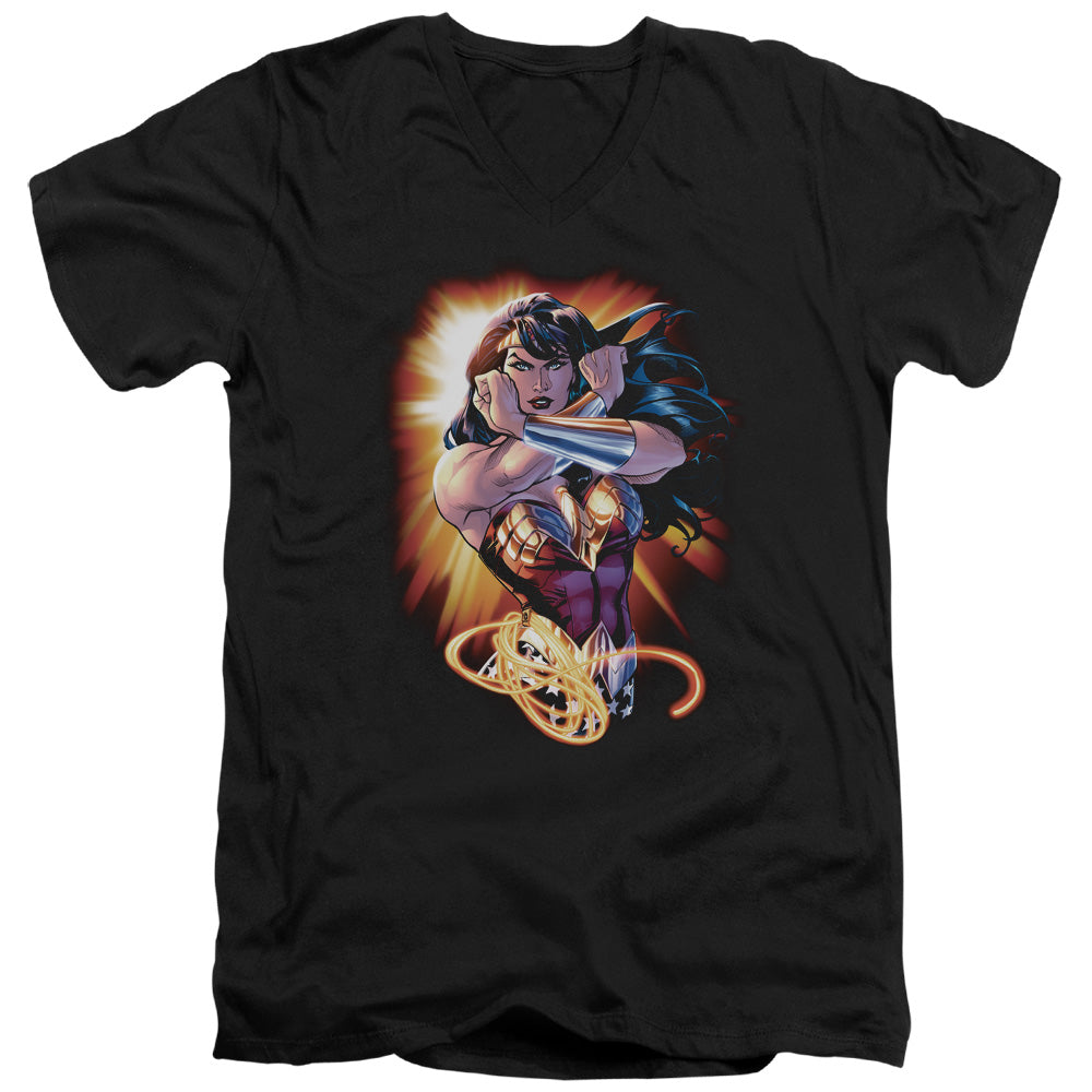 Justice League Wonder Rays Mens Slim Fit V-Neck T Shirt Black Officially Licensed