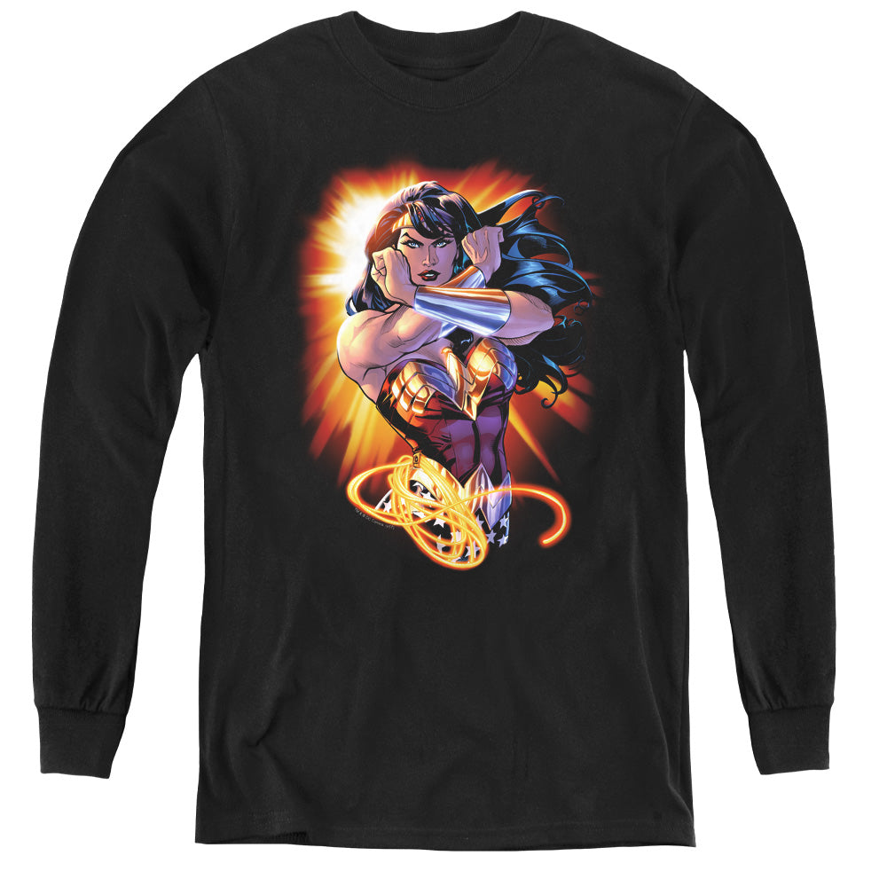 Justice League Wonder Rays Long Sleeve Kids Youth T Shirt Black Officially Licensed