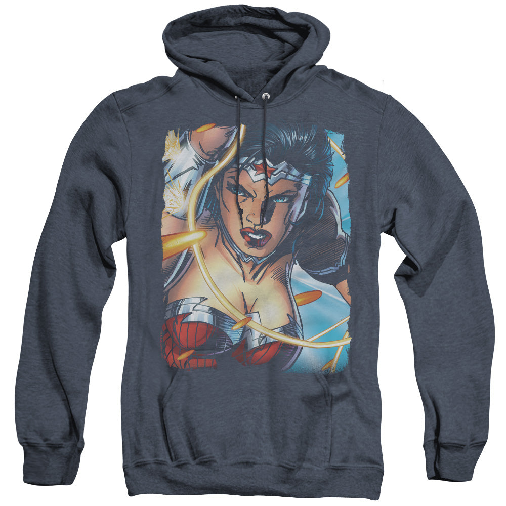 Justice League Of America Scowl Mens Heather Hoodie Navy Officially Licensed