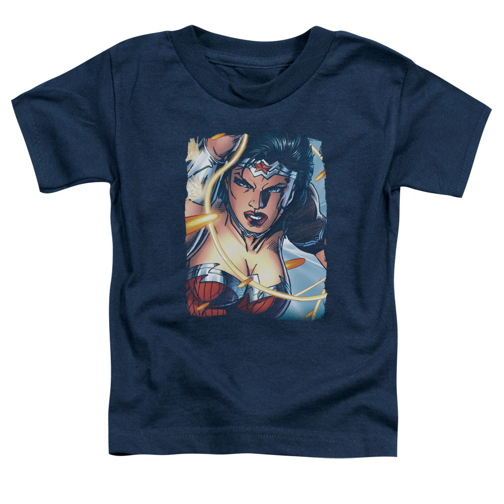 Justice League Scowl Toddler Kids Youth T Shirt Navy Blue Blue Officially Licensed