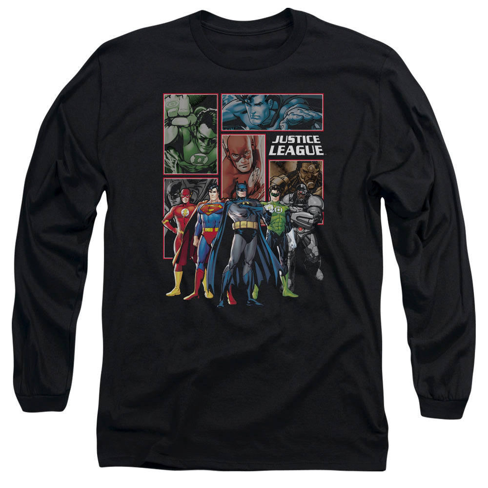 Justice League New Justice League Panels Mens Long Sleeve Shirt Black Officially Licensed