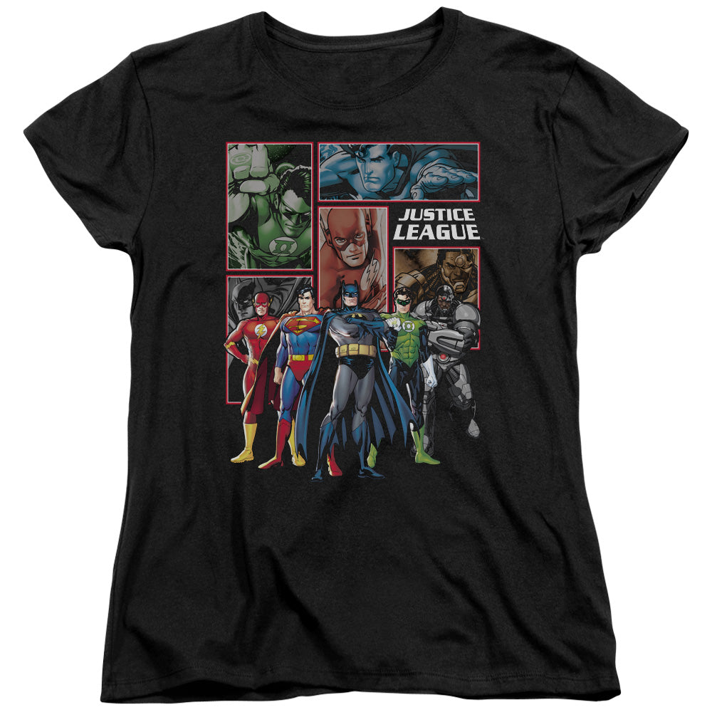 Justice League New Justice League Panels Womens T Shirt Black Officially Licensed