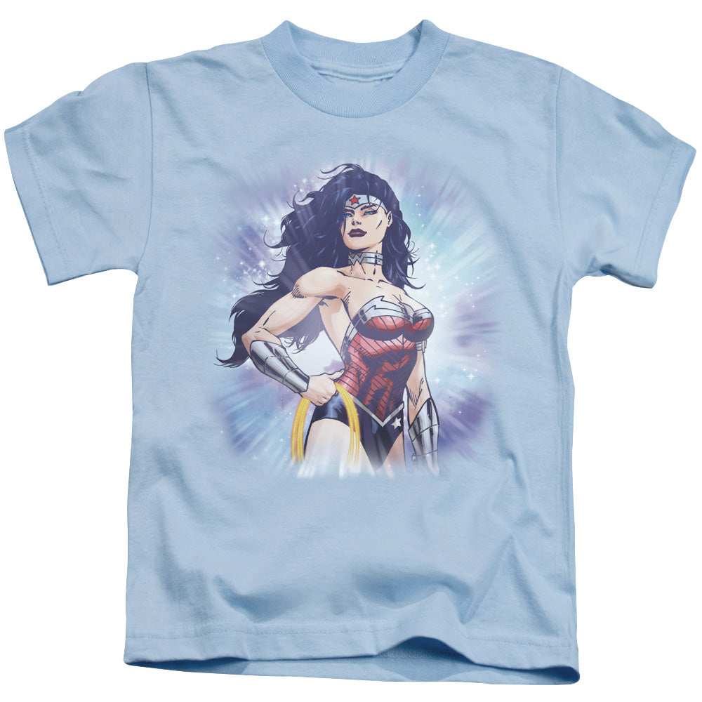 Justice League Warrior Juvenile Kids Youth T Shirt Light Blue Officially Licensed