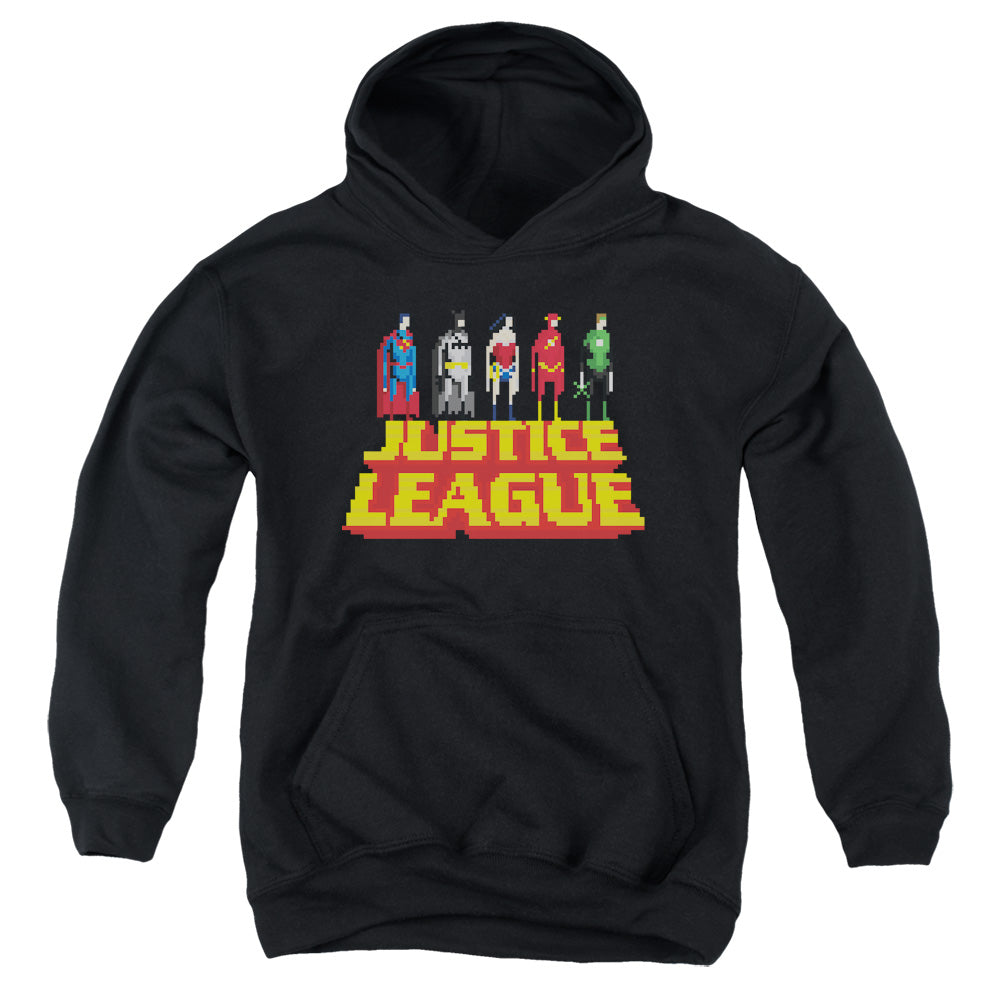 Justice League Standing Above Kids Youth Hoodie Black Officially Licensed