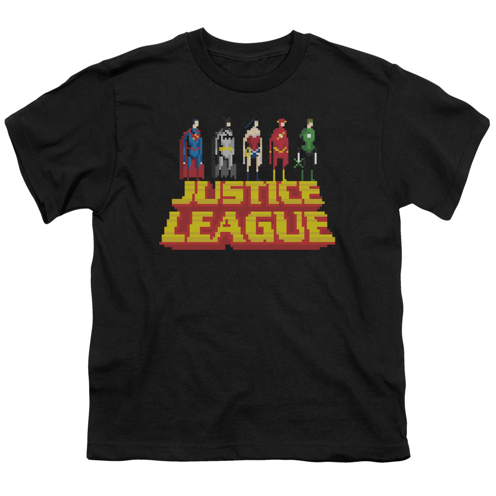 Justice League Standing Above Kids Youth T Shirt Black Officially Licensed