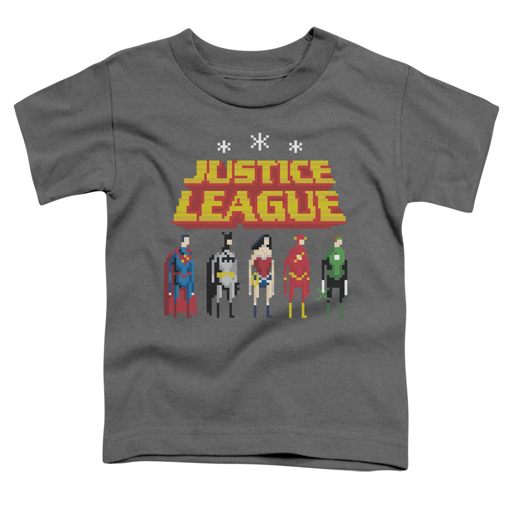 Justice League Standing Below Toddler Kids Youth T Shirt Charcoal Officially Licensed