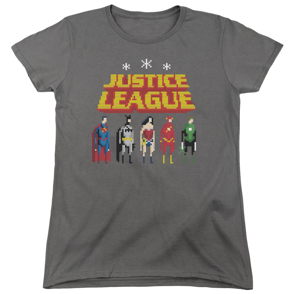 Justice League Standing Below Womens T Shirt Charcoal Officially Licensed