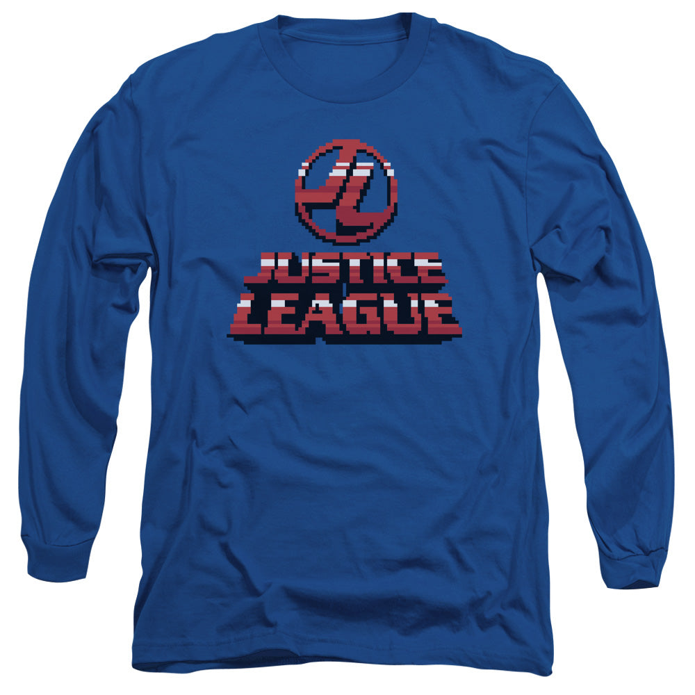 Justice League Of America 8 Bit Justice League Of America Mens Long Sleeve Shirt Royal Blue Officially Licensed