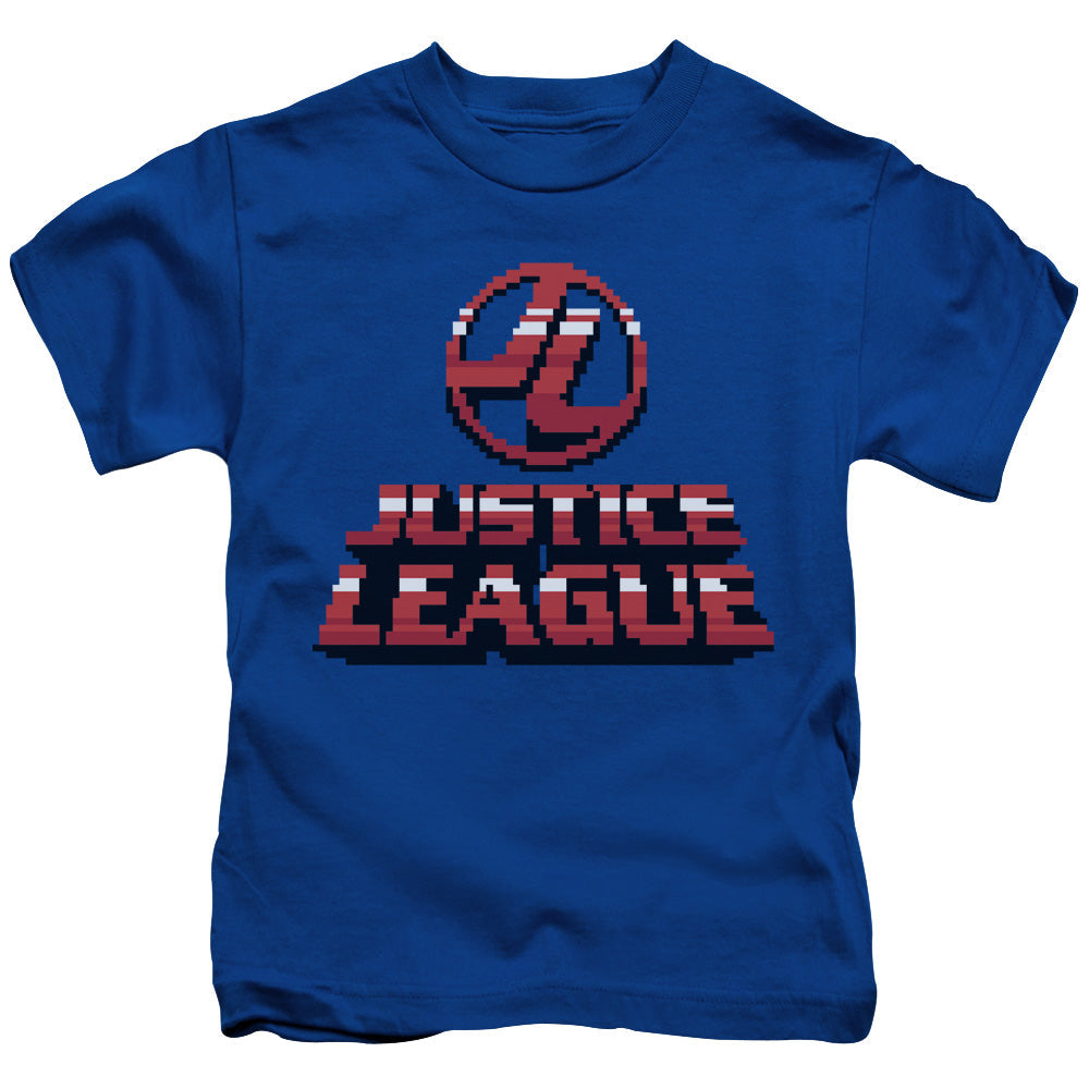 Justice League 8 Bit Justice League Juvenile Kids Youth T Shirt Royal Blue Officially Licensed