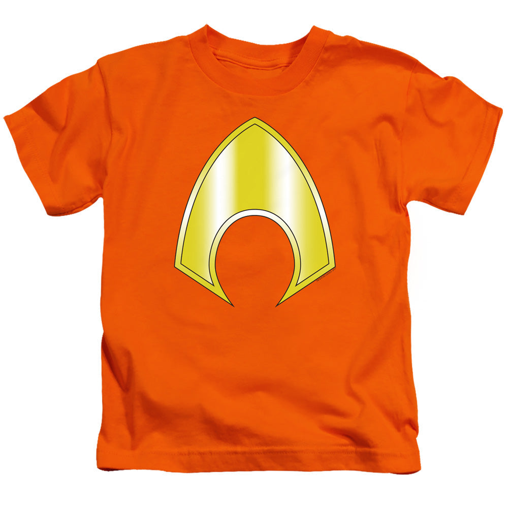 Justice League Aquaman Logo Juvenile Kids Youth T Shirt Orange Officially Licensed